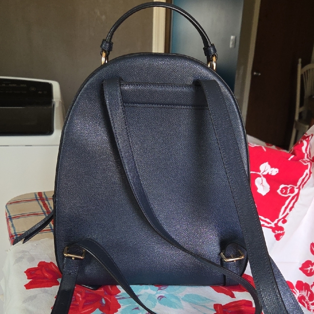 Coach Navy Leather Backpack with Gold Hardware - Picture 4 of 7